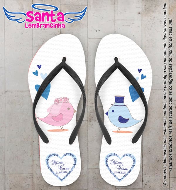 Chinelo Personalizado Casamento Pássaros COD 6613