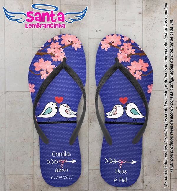 Chinelo Personalizado Casamento Pássaros com Cerejeiras COD 6615
