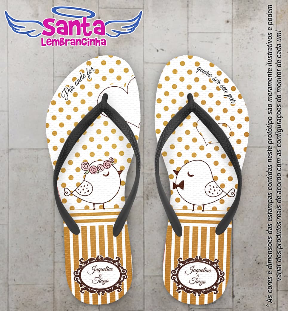 Chinelo Personalizado Casamento Pássaros com Corações COD 6614