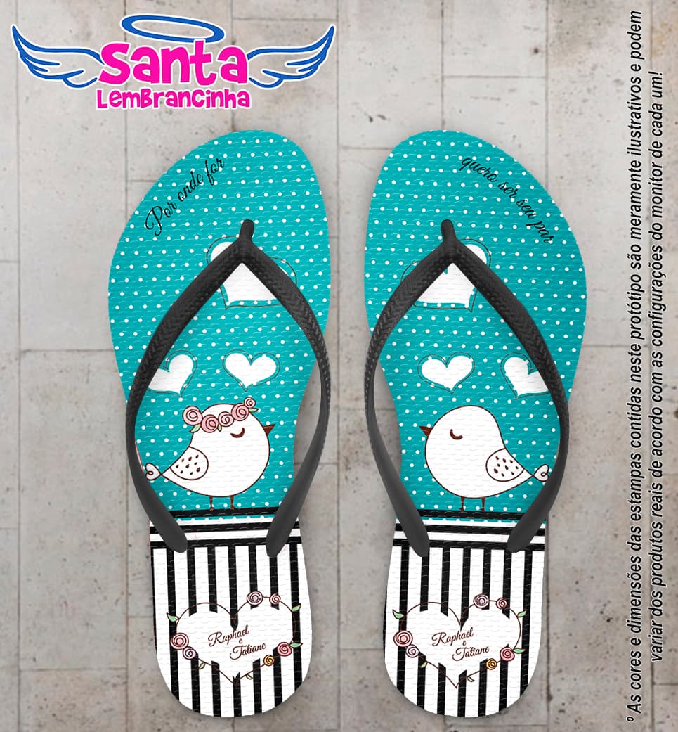 Chinelo Personalizado Casamento Listrado com Poa COD 6616
