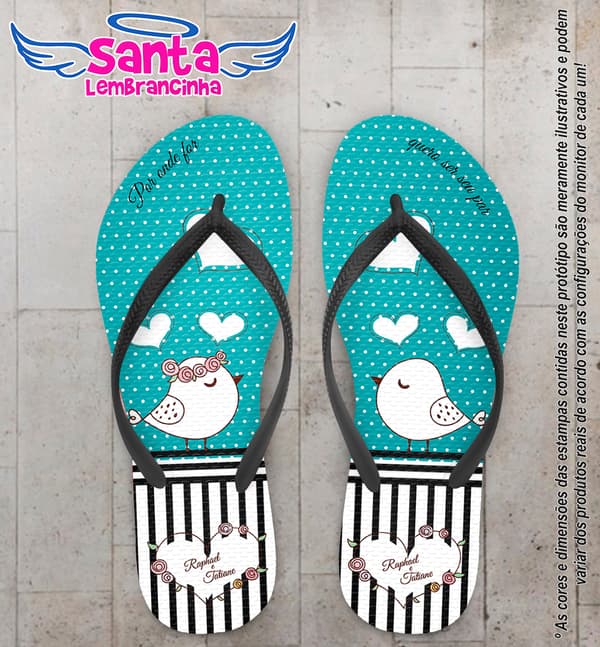 Chinelo Personalizado Casamento Listrado com Poa COD 6616