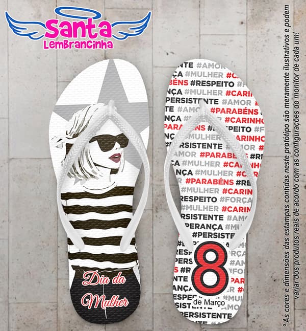 Chinelo Personalizado Dia da Mulher com Palavras COD 6548