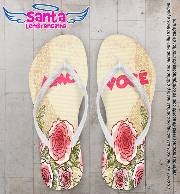 Chinelo Personalizado Dia dos Namorados com Flores COD 6554