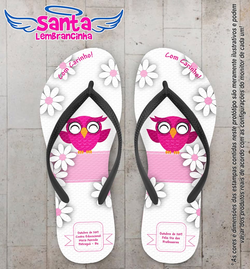 Chinelo Personalizado Dia dos Professores Coruja com Flores COD 6626