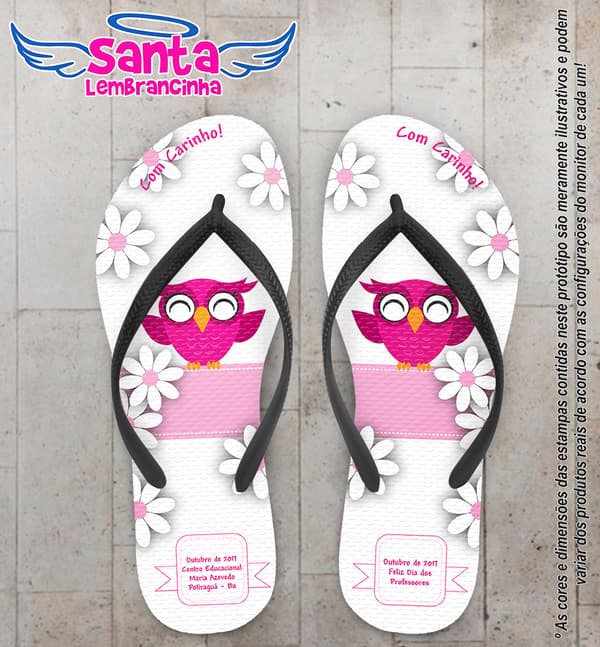 Chinelo Personalizado Dia dos Professores Coruja com Flores COD 6626