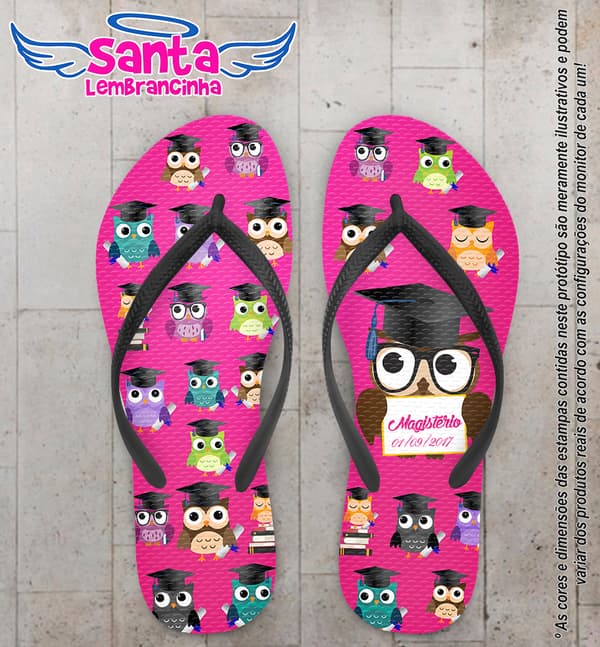 Chinelo Personalizado Dia dos Professores Rosa com Coruja COD 6527