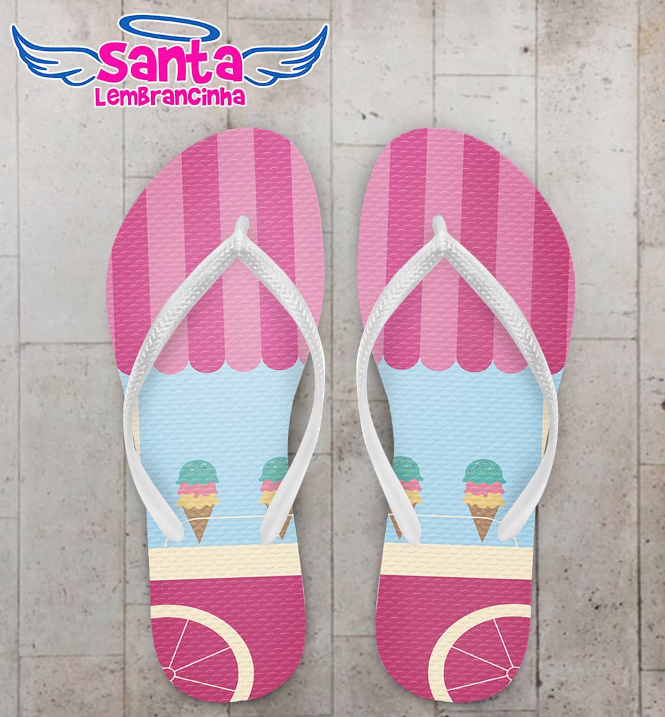 Chinelo Personalizado Infantil Sorvete Rosa COD 6632