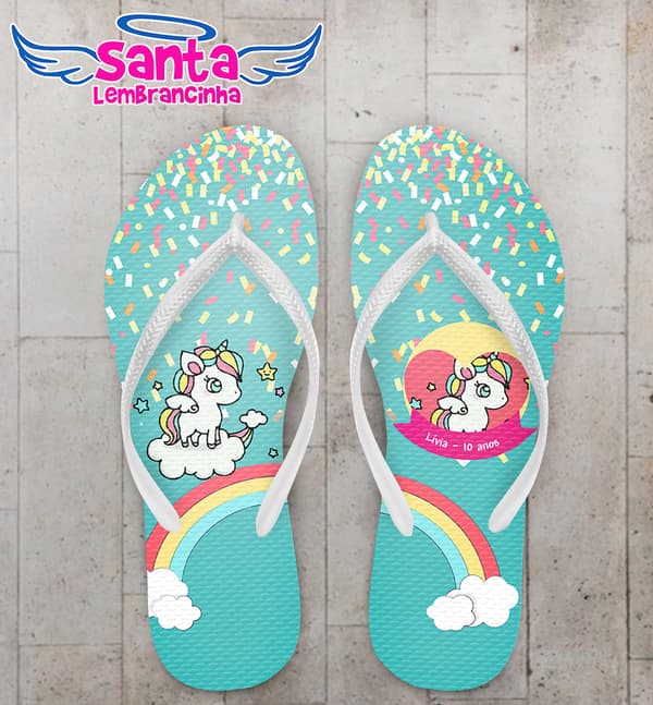 Chinelo Personalizado Infantil com Unicórnio e Confetes COD 6552