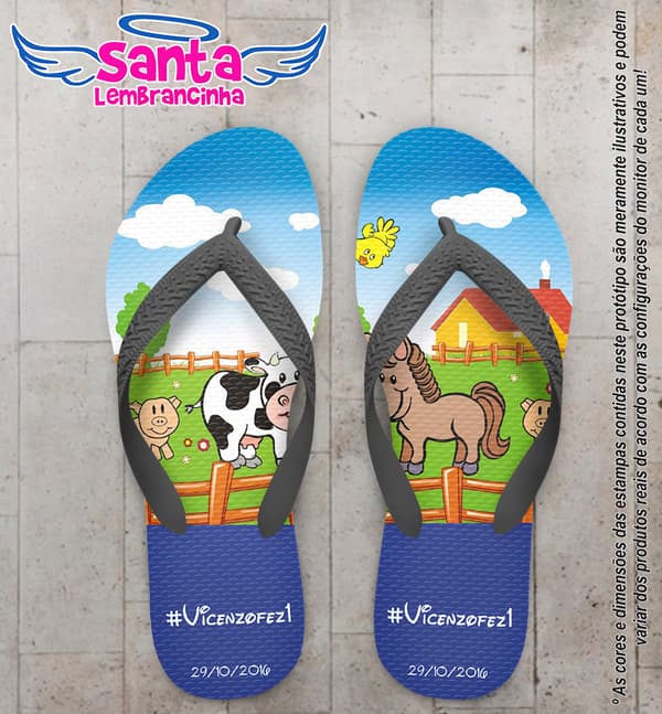 Chinelo Personalizado Infantil de fazenda COD 6583