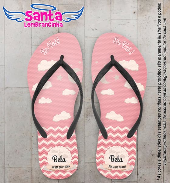 Chinelo Personalizado Infantil festa do Pijama Chevron COD 6589