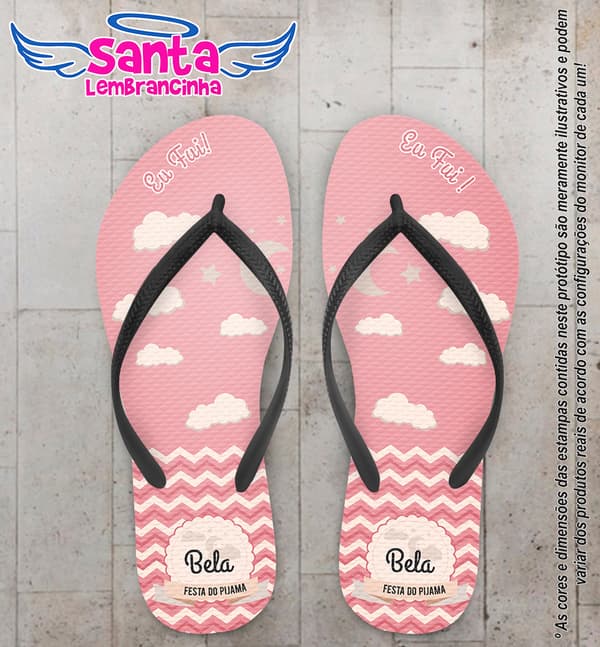 Chinelo Personalizado Infantil festa do Pijama Chevron COD 6589