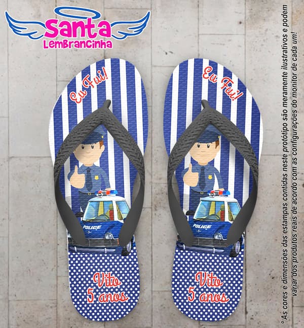 Chinelo Personalizado Infantil Listrado da polícia COD 6590