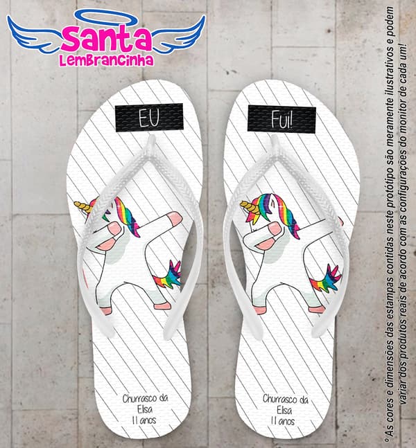 Chinelo Personalizado Infantil Listrado com Unicórnio COD 6540