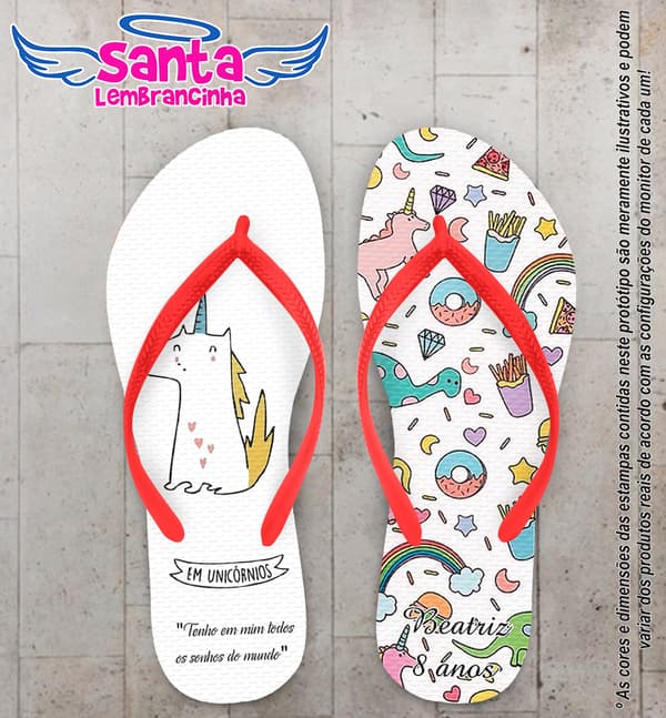 Chinelo Personalizado Infantil Unicórnio com Desenhos COD 6546