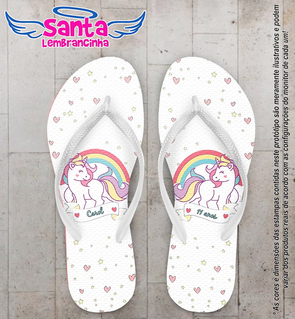 Chinelo Personalizado Infantil Unicórnio com Corações COD 6542