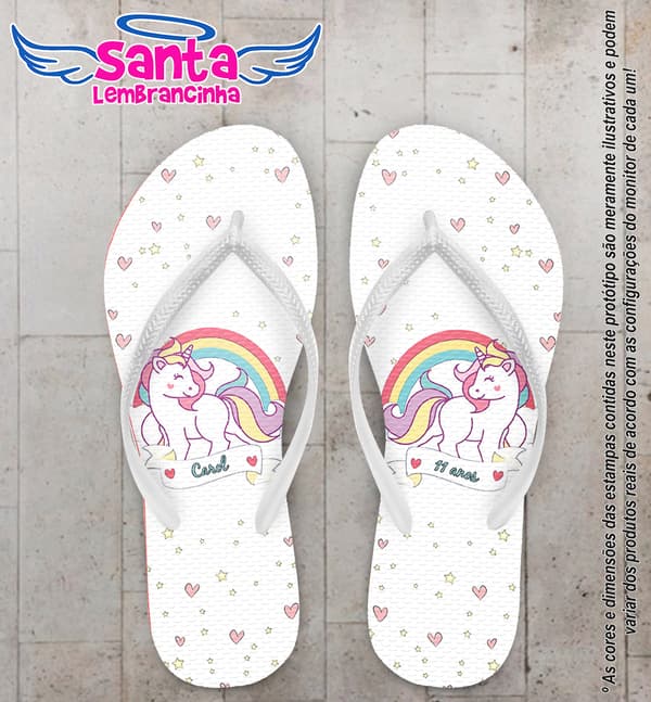 Chinelo Personalizado Infantil Unicórnio com Corações COD 6542