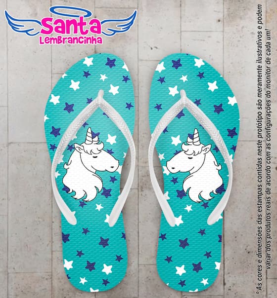 Chinelo Personalizado Infantil Unicórnio com estrelas COD 6541