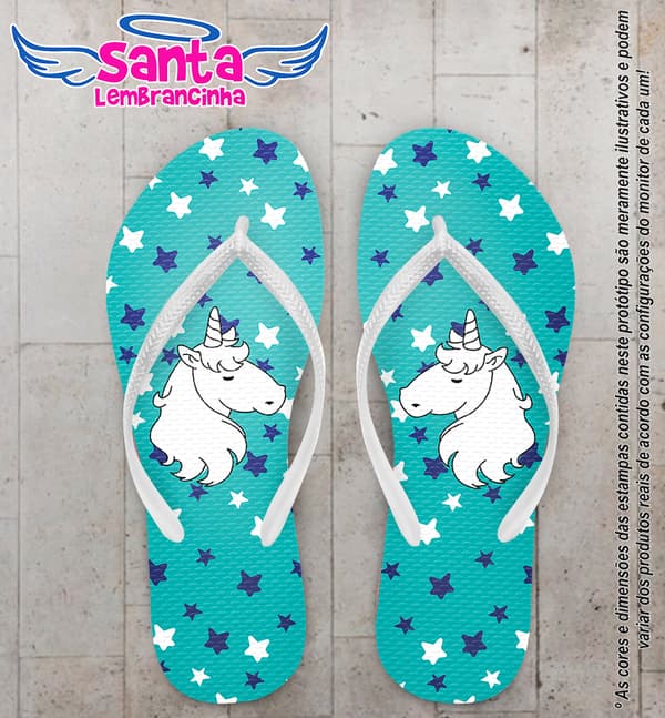 Chinelo Personalizado Infantil Unicórnio com estrelas COD 6541