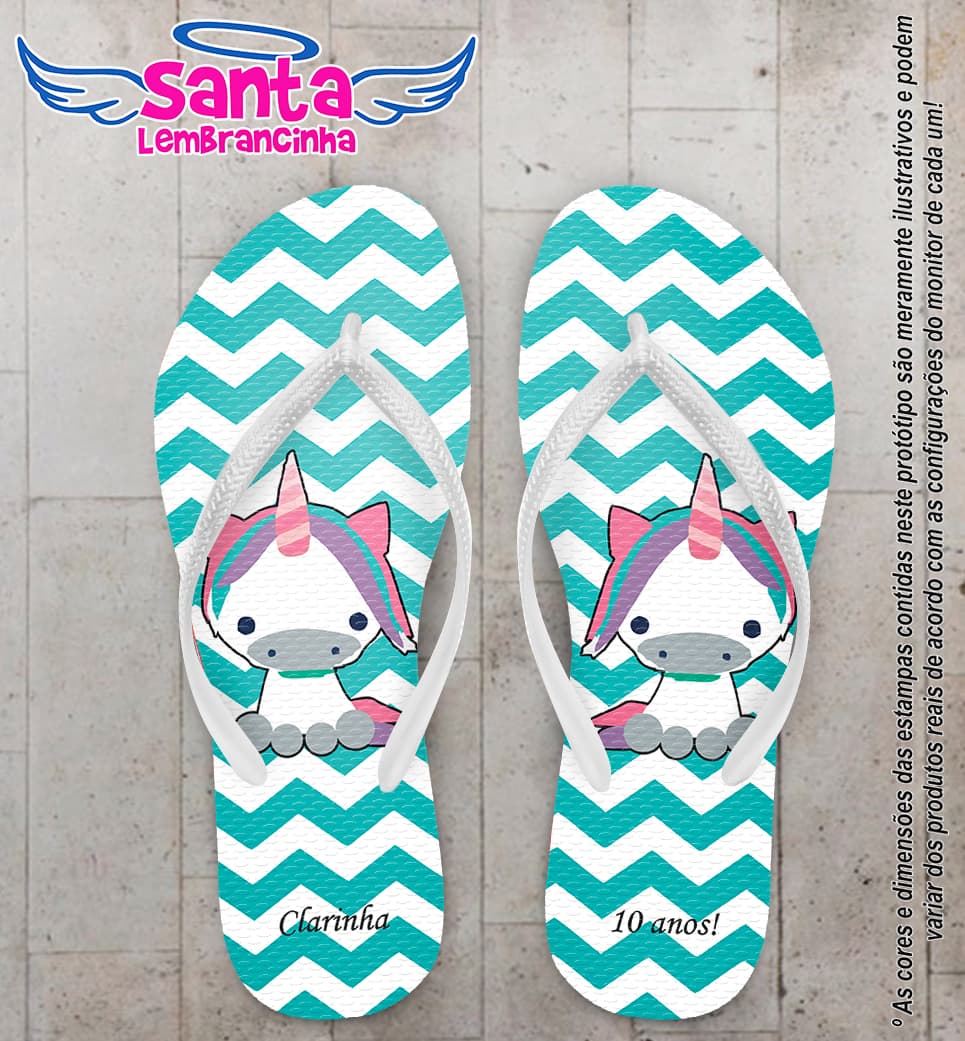 Chinelo Personalizado Infantil Unicórnio com Fundo Chevron COD 6549