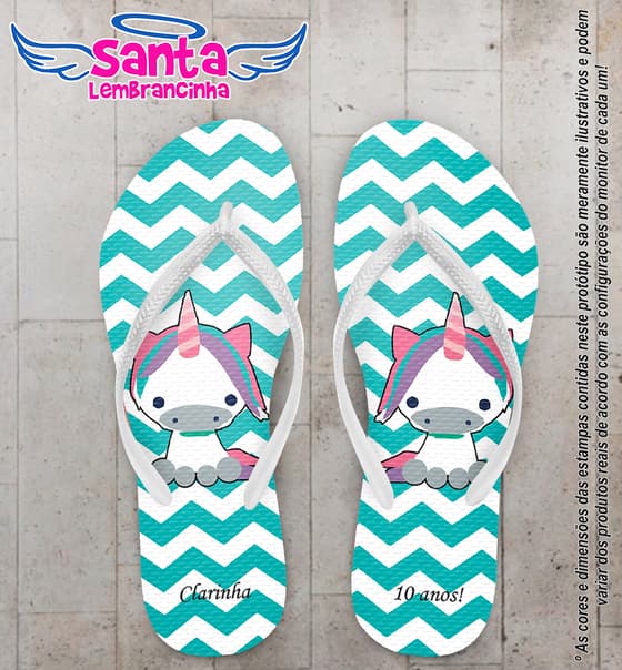 Chinelo Personalizado Infantil Unicórnio com Fundo Chevron COD 6549