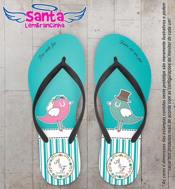 Chinelo Personalizado Casamento Tifanny com Pássaros COD 6621