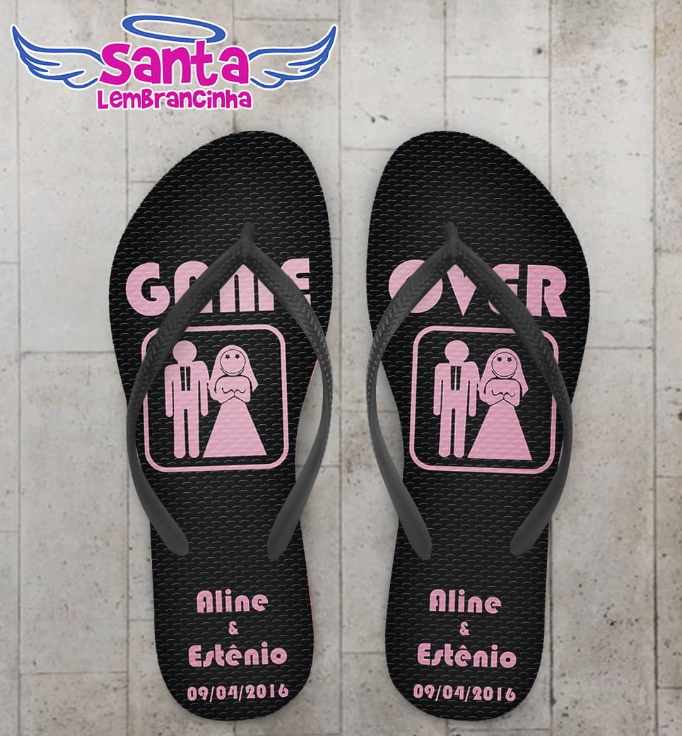 Chinelo Personalizado Casamento Game Over Rosa COD 6702