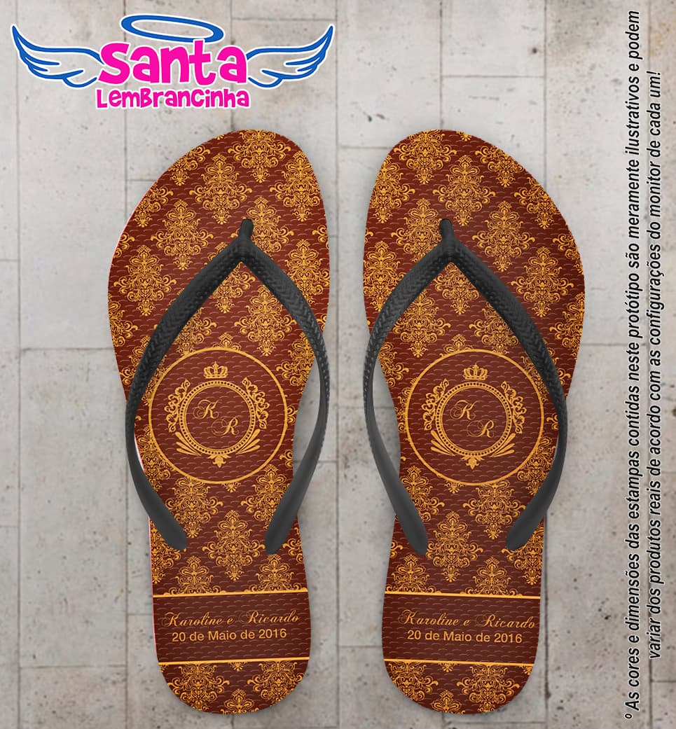 Chinelo Personalizado Casamento Arabesco Dourado COD 6519