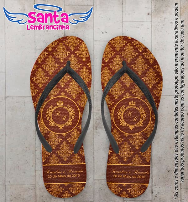 Chinelo Personalizado Casamento Arabesco Dourado COD 6519