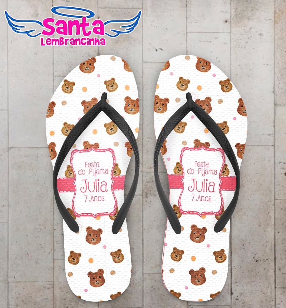 Chinelo Personalizado Infantil Festa do Pijama Urso COD 6814