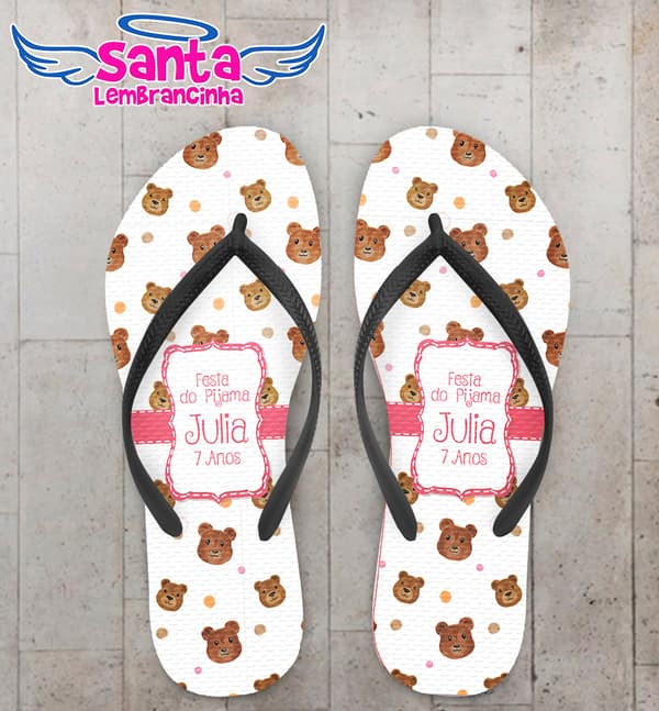 Chinelo Personalizado Infantil Festa do Pijama Urso COD 6814
