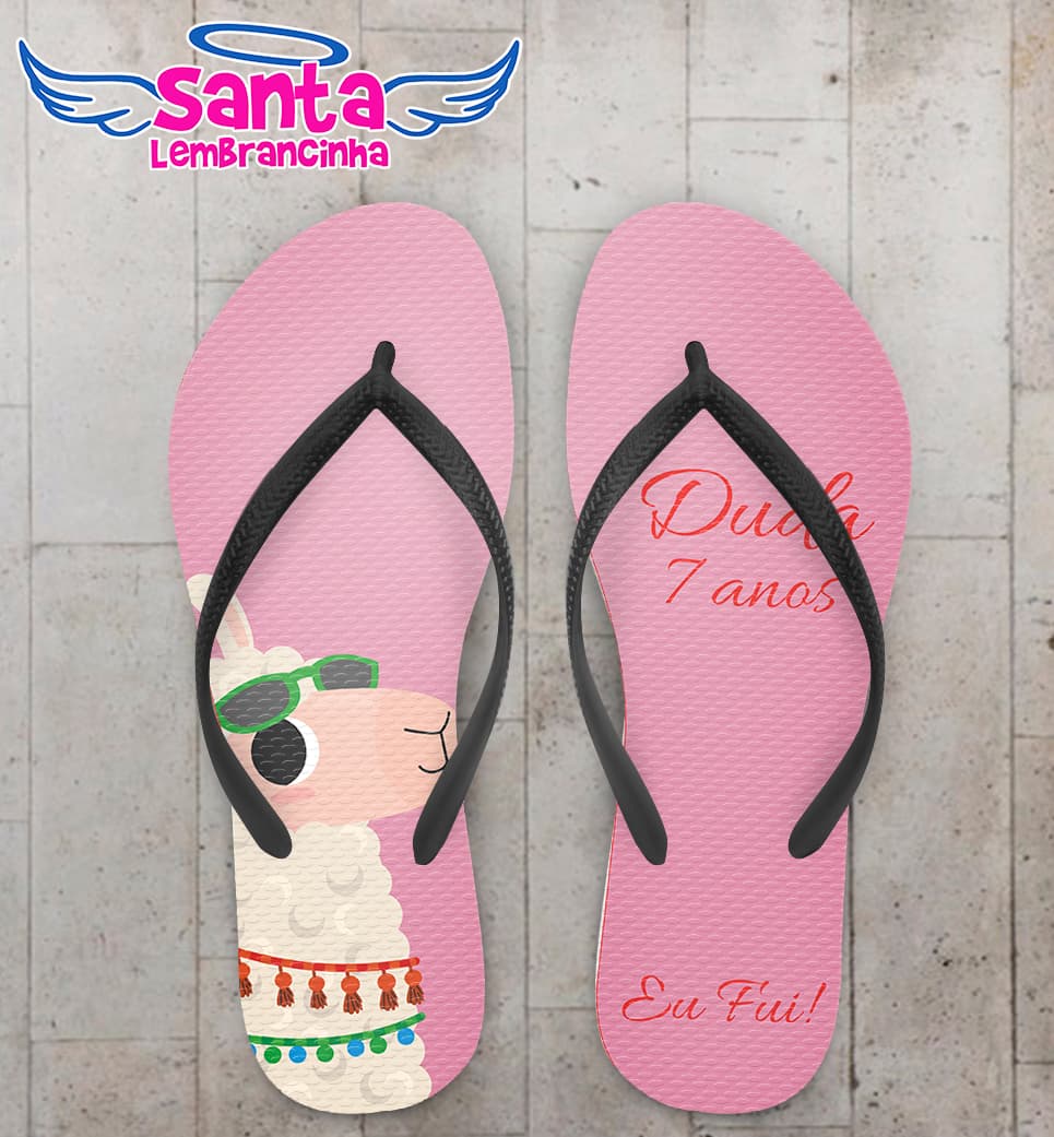 Chinelo Personalizado Aniversário Infantil Lhama COD 6894