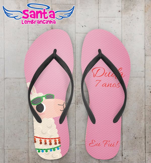 Chinelo Personalizado Aniversário Infantil Lhama COD 6894