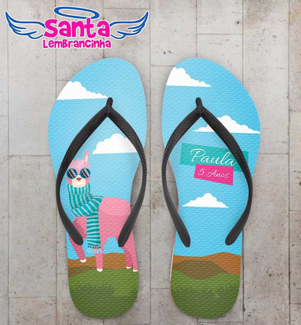 Chinelo Personalizado Aniversário Infantil Lhama COD 6895