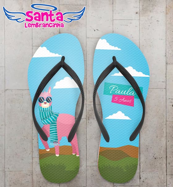 Chinelo Personalizado Aniversário Infantil Lhama COD 6895