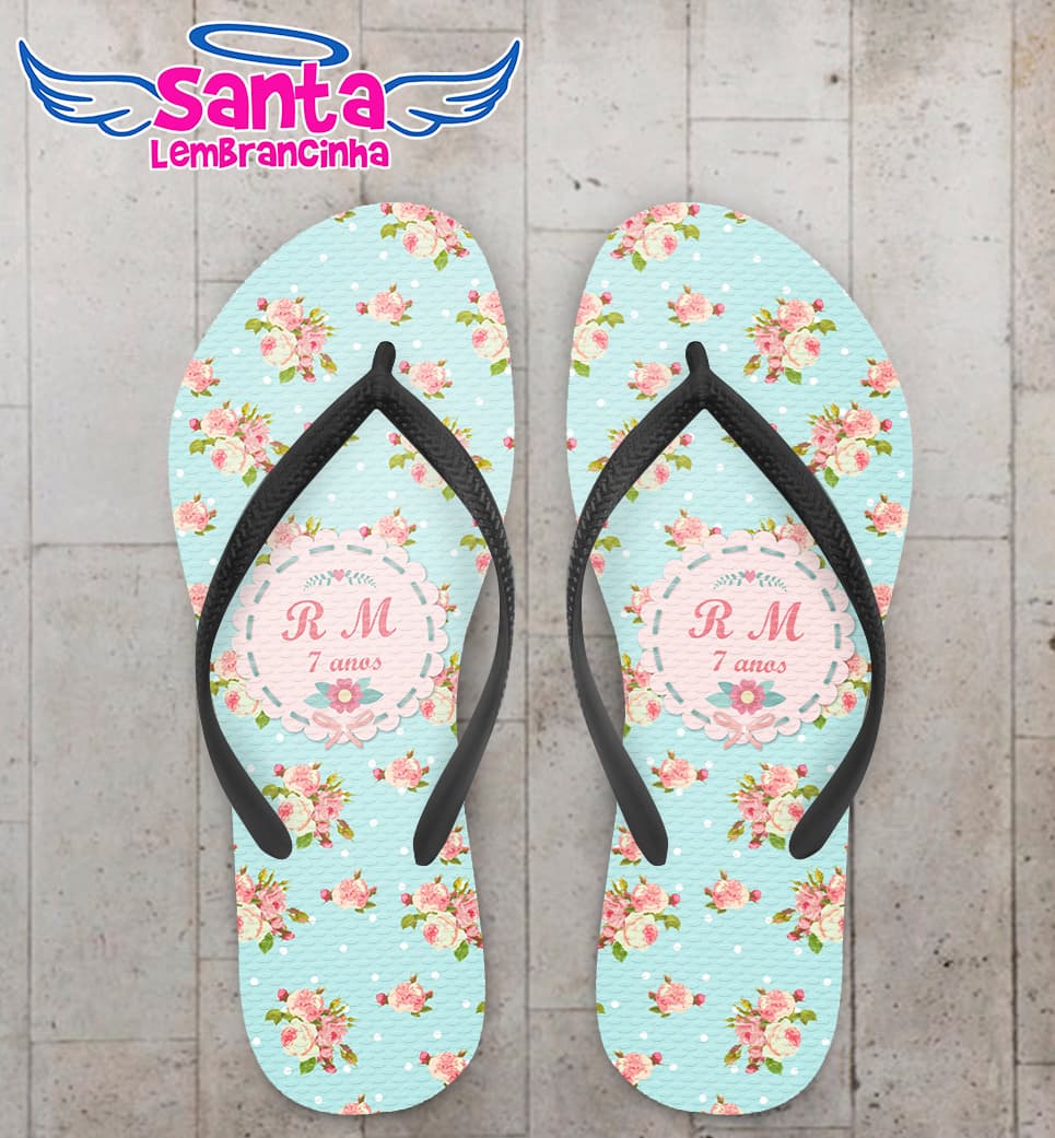 Chinelo Personalizado Aniversário Infantil Floral COD 6778