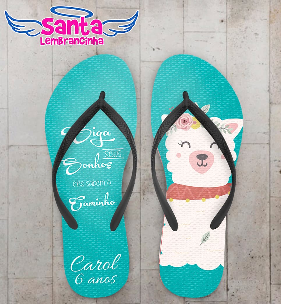 Chinelo Personalizado Aniversário Infantil Lhama COD 6893