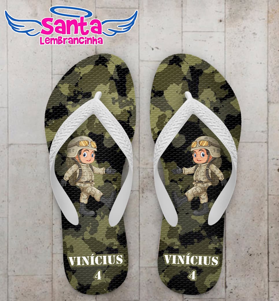 Chinelo Personalizado Aniversário Infantil Soldadinho COD 6794