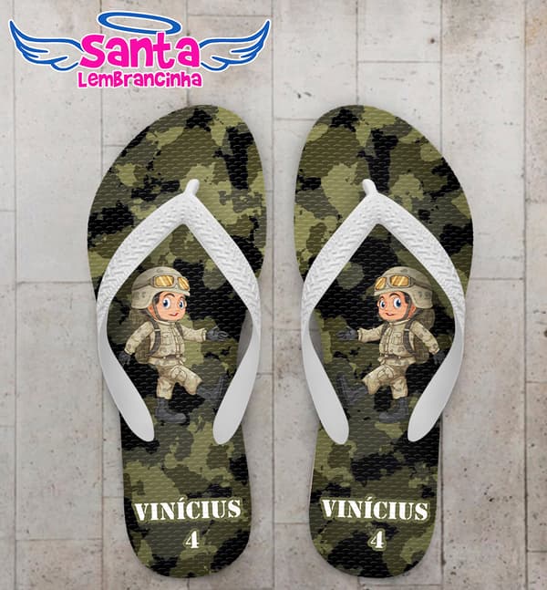Chinelo Personalizado Aniversário Infantil Soldadinho COD 6794