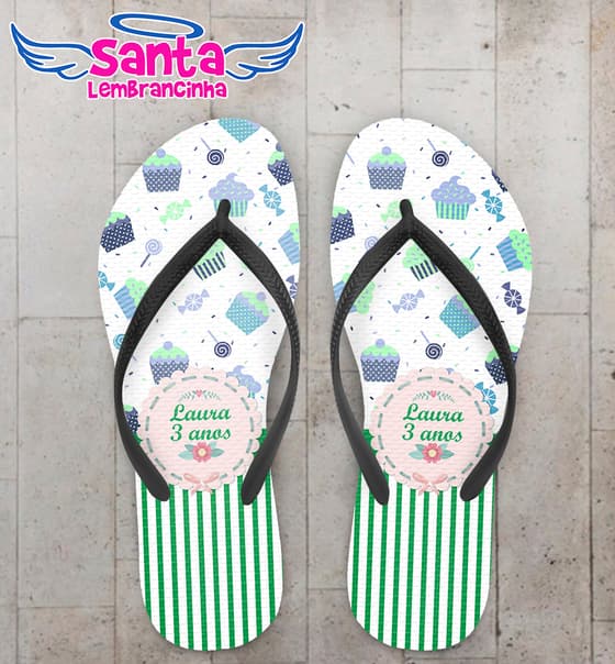 Chinelo Personalizado Aniversário Infantil com Bolos COD 6780