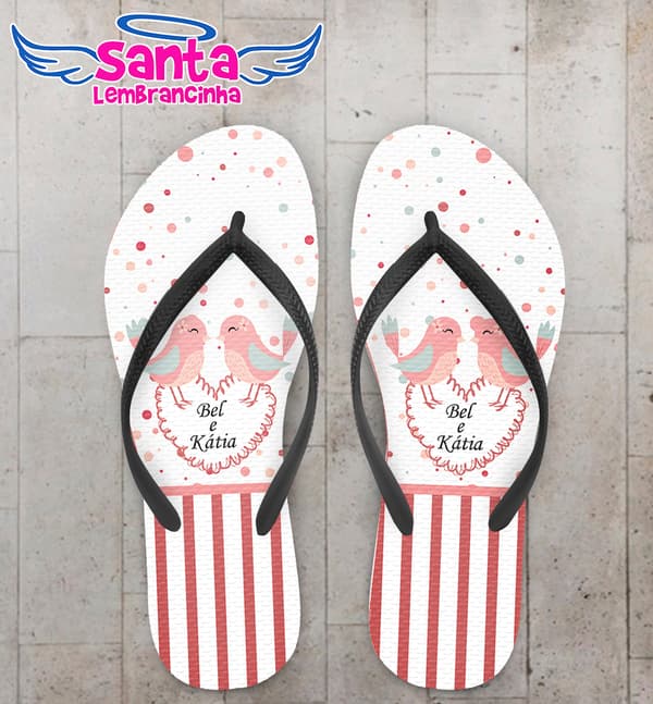 Chinelo Personalizado Casamento Listrado com Pássaros COD 6815