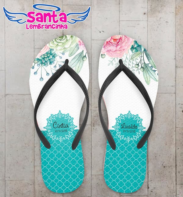 Chinelo Personalizado Casamento TIffany com Floral COD 6823