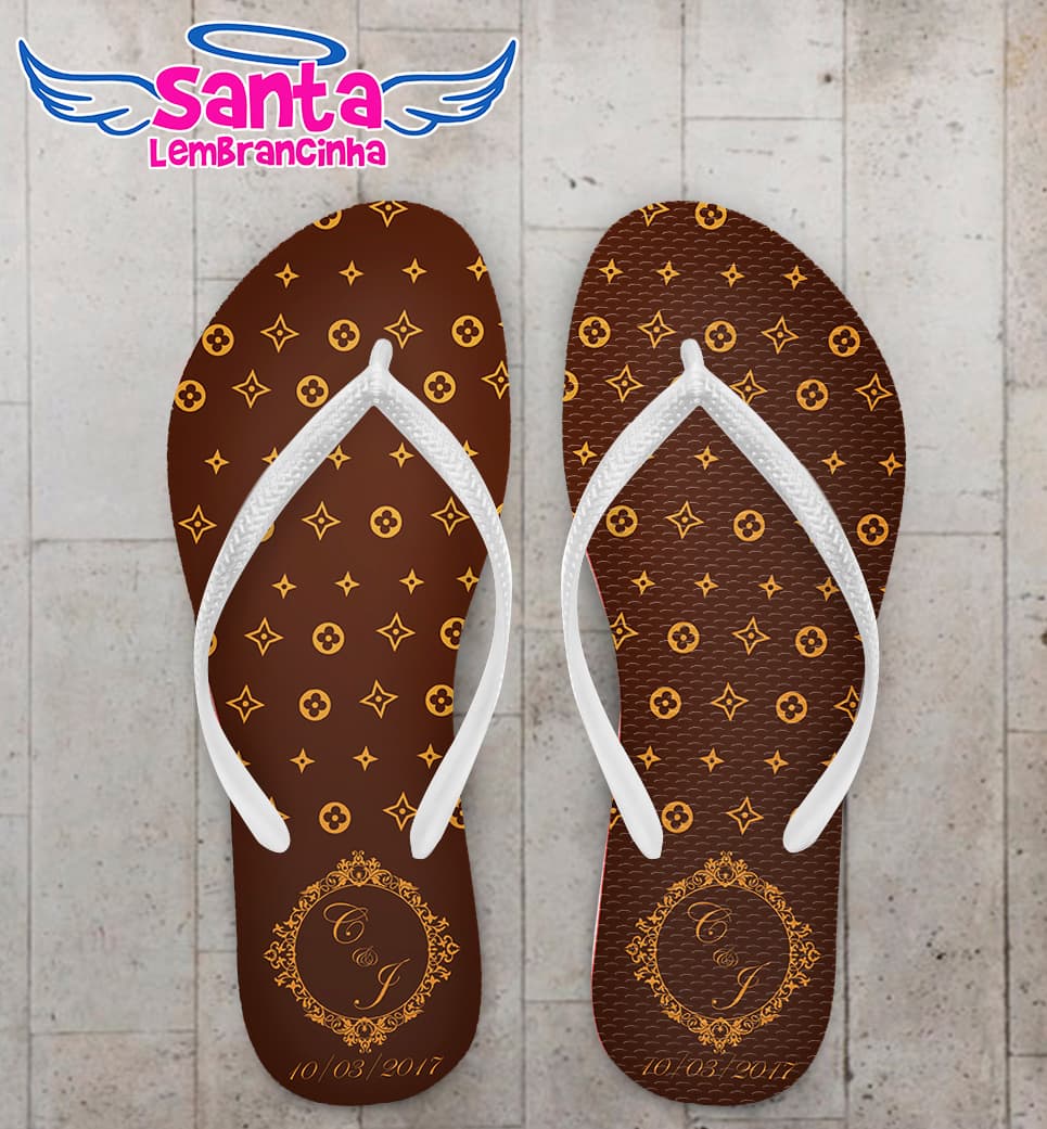 Chinelo Personalizado Casamento com Detalhes em Dourado COD 6821