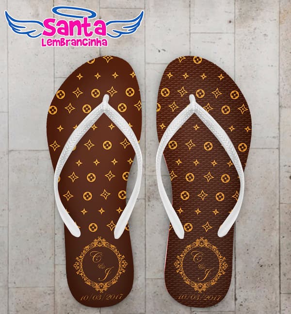 Chinelo Personalizado Casamento com Detalhes em Dourado COD 6821