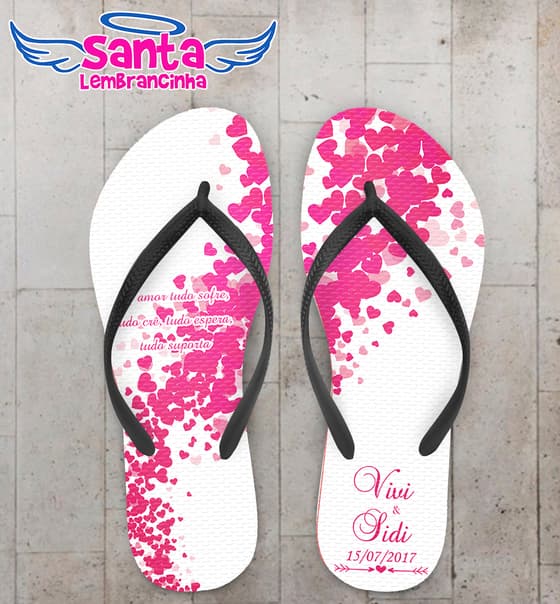 Chinelo Personalizado Casamento Corações RosaCOD 6774
