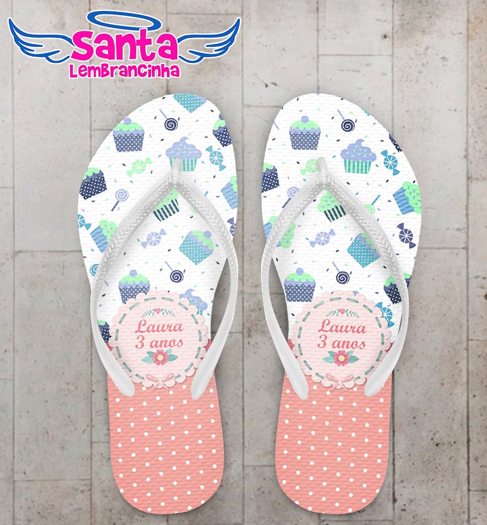 Chinelo Personalizado Aniversário Infantil com Bolos COD 6779
