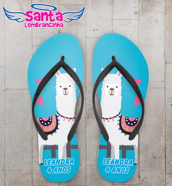 Chinelo Personalizado Aniversário Infantil Lhama COD 6897
