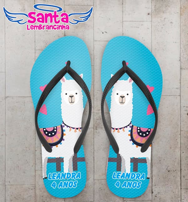 Chinelo Personalizado Aniversário Infantil Lhama COD 6897