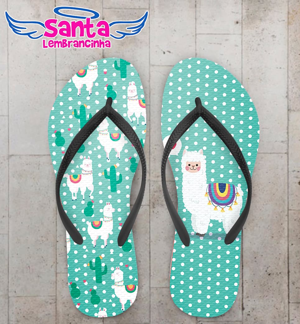 Chinelo Personalizado Aniversário Infantil Lhama COD 6896