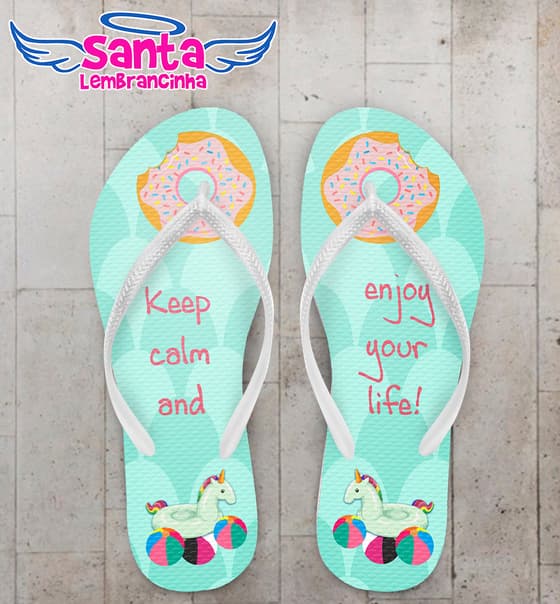 Chinelo Personalizado Infantil Pool Party Unicórnio COD 6772