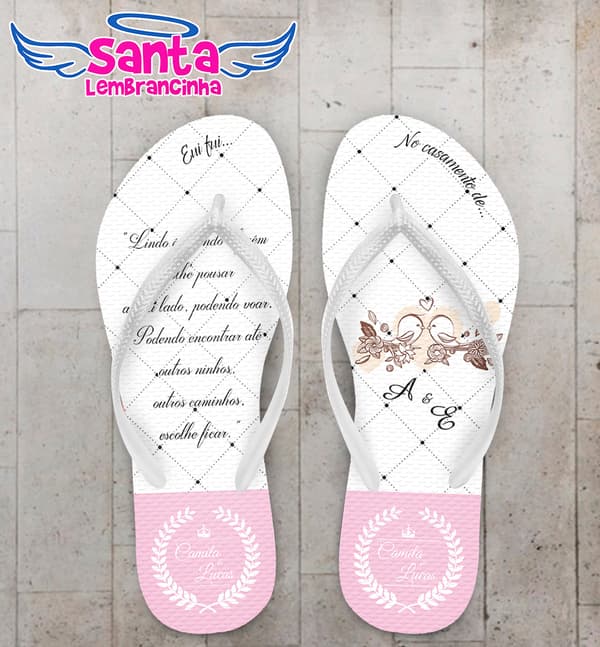 Chinelo Personalizado Casamento Poa com Passarinhos COD 6817